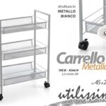 CARRELLO SALVASPAZIO MULTIUSO CUCINA GANCI MESTOLI MODERNO RUOTE BIANCO 63*45*27