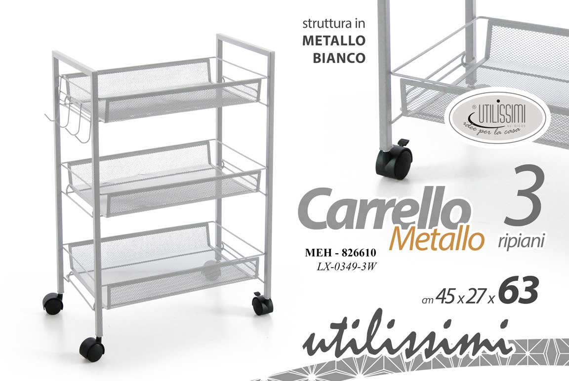 8025569826610 CARRELLO SALVASPAZIO MULTIUSO CUCINA GANCI MESTOLI MODERNO RUOTE BIANCO 63*45*27 - immagine 1