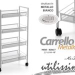 CARRELLO MULTIUSO UFFICIO CUCINA PORTA FRUTTA LAVANDERIA GANCI RUOTE B 84*45*27