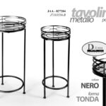 2 TAVOLINI COMODINO COLONNE PORTA PIANTA METALLO NERO PIANO SPECCHIO 70-60 cm