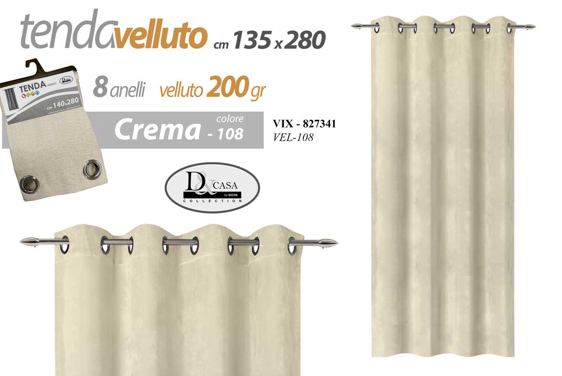 8025569827341 TENDA ARREDO Finestra Porta Interno AD ANELLI VELLUTO BEIGE CREMA 135*280 CM - immagine 1