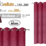 TENDA ARREDO Finestra Porta Interno AD ANELLI VELLUTO ROSSO BORDEAUX 135*280 CM