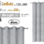 TENDA ARREDO Finestra Porta Interno AD ANELLI VELLUTO CIELO BLU LIGHT 135*280 CM