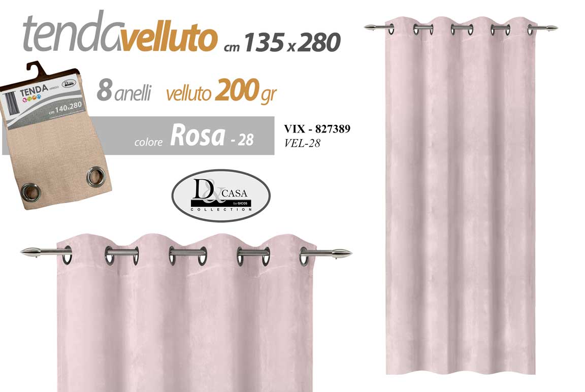 8025569827389 TENDA ARREDO Finestra Porta Interno AD ANELLI MODERNO VELLUTO ROSA 135*280 CM - immagine 1