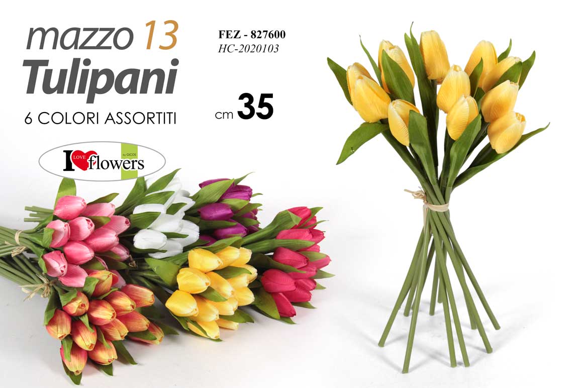 8025569827600 MAZZO TULIPANI BOUQUET FINTI 35 CM MAZZOLINO ARTIFICIALE STELO DECORATIVI COL - immagine 1
