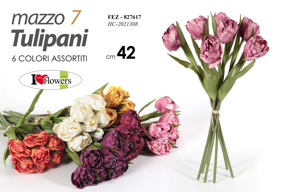 8025569827617 TULIPANI BOUQUET MAZZO 42 MAZZOLINO TULIPANO FIORI FINTI FIORE ARTIFICIALE STELO - immagine 1