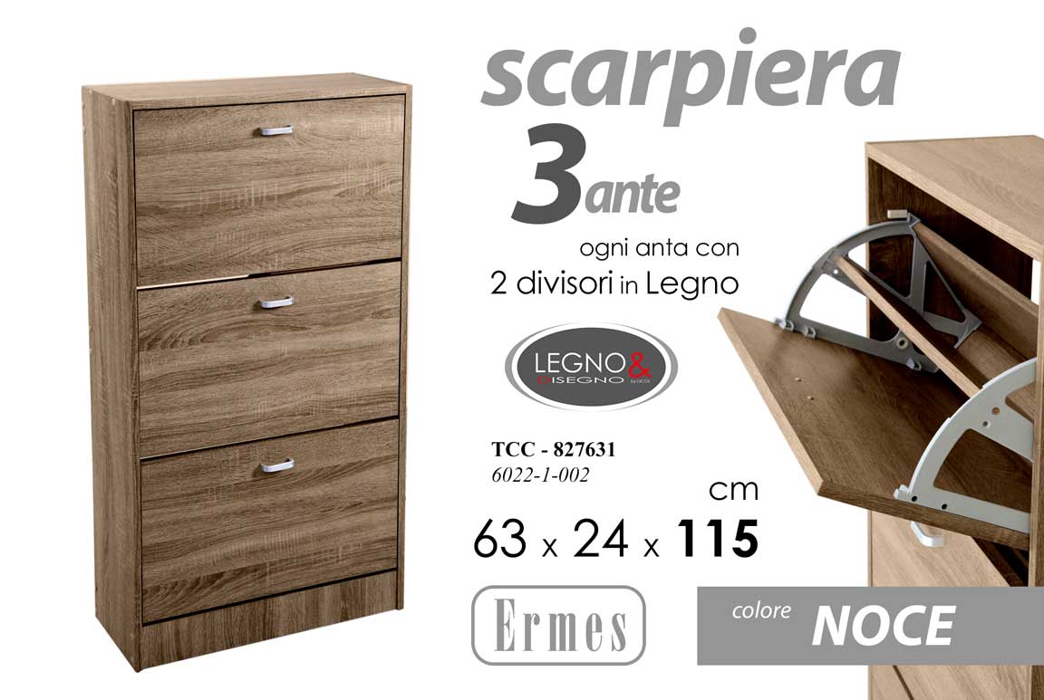 8025569827631 SCARPIERA MODERNA 3 ANTE SALVASPAZIO SLIM MOBILE SCARPE NOCE H115*63*24 TCC - immagine 1