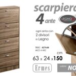 SCARPIERA 4 ANTE DOPPIA SALVASPAZIO SLIM LEGNO MODERNA NOCE ROVERE h 150*63*24
