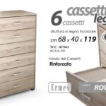 CASSETTIERA MODERNA 6 CASSETTI 119*68*40 cm SETTIMINO DE LUX ROVERE SBIANCATO