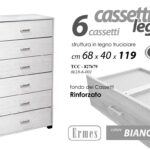 CASSETTIERA 6 CASSETTI SETTIMINO MODERNO ROVERE BIANCO LEGNO 120*68*40 TCC