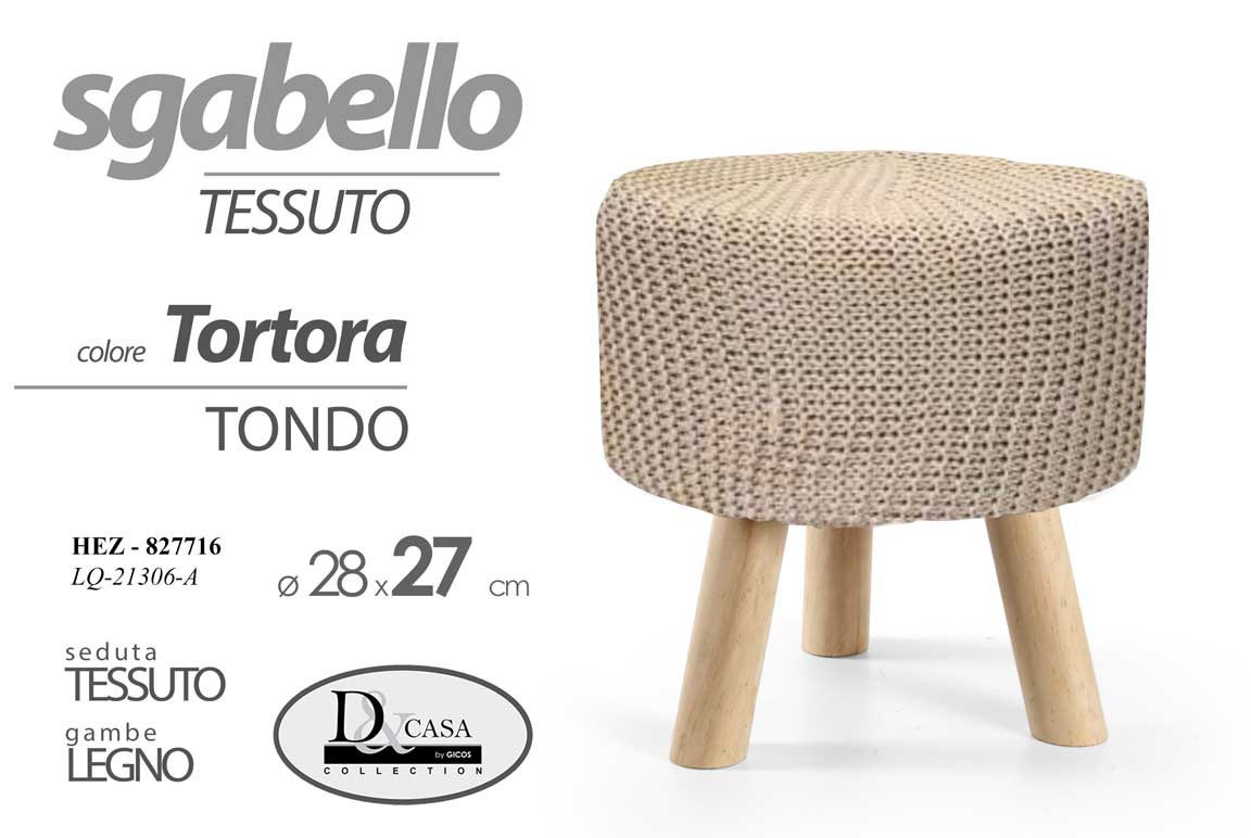 8025569827716 POUF SGABELLO POGGIAPIEDI TONDO MODERNO POUFF PIEDI LEGNO TORTORA CHIC 28*27cm - immagine 1