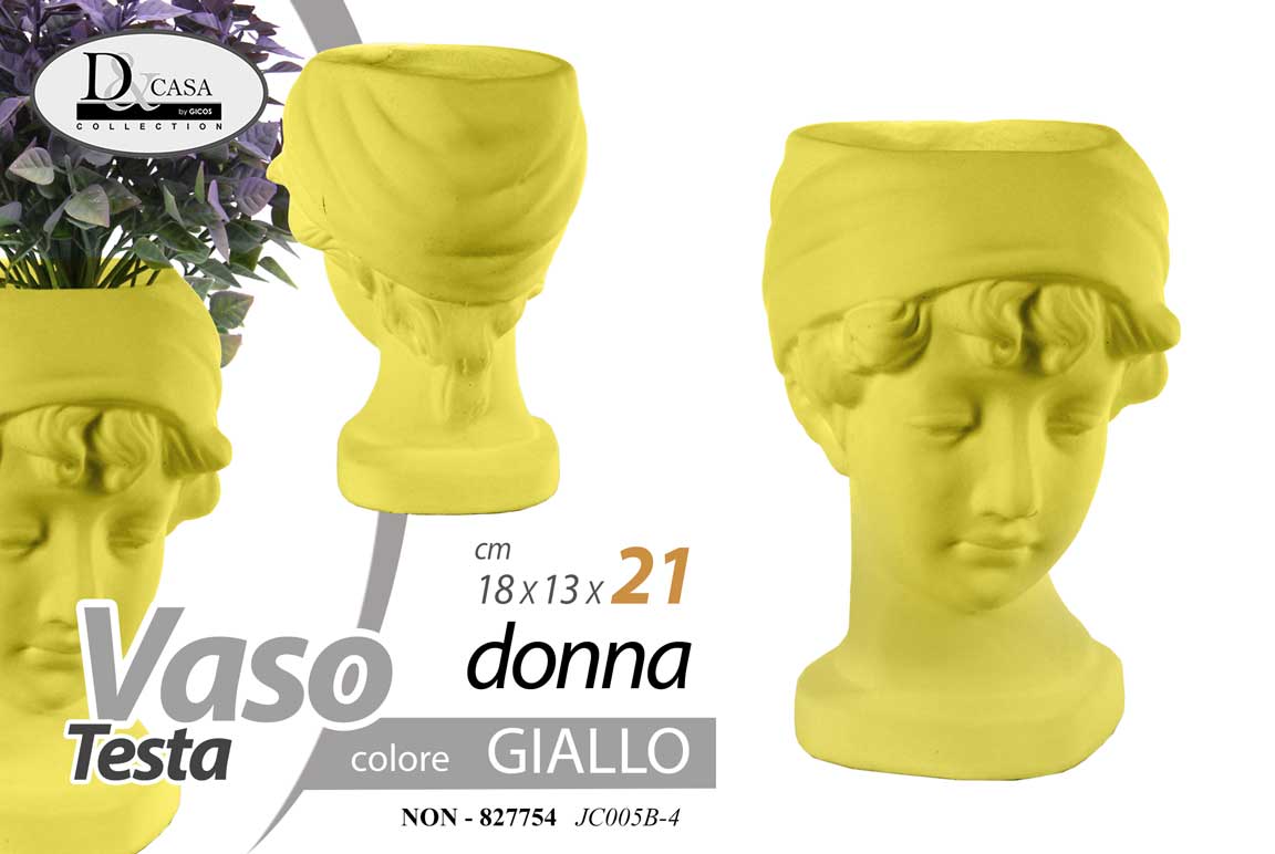 8025569827754 VASO TESTA DONNA CACHEPOT PIANTE FIORI CENTROTAVOLA CLASSICO MODERNO GIALLO 21cm - immagine 1