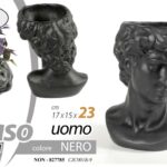 VASO PORTA PIANTE TESTA UOMO CACHEPOT GIOVANE FIORI CLASSICO MODERNO NERO 23*17