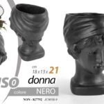 VASO TESTA DONNA CACHEPOT PIANTE FIORI CENTROTAVOLA CLASSICO MODERNO NERO 21cm