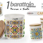 BARATTOLO CERAMICA CAFFè TAPPO LEGNO ERMETICO CUCINA TERRA E SOLE 12*10 cm