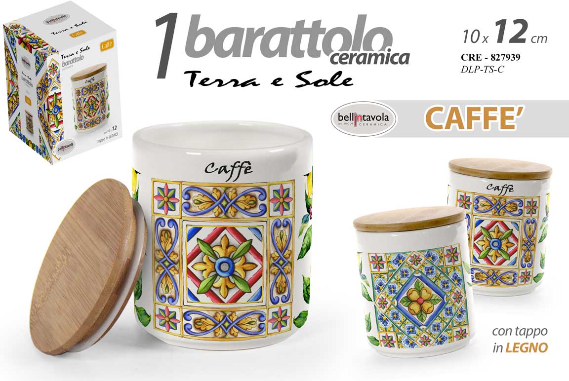 8025569827839 BARATTOLO CERAMICA CAFFè TAPPO LEGNO ERMETICO CUCINA TERRA E SOLE 12*10 cm - immagine 1
