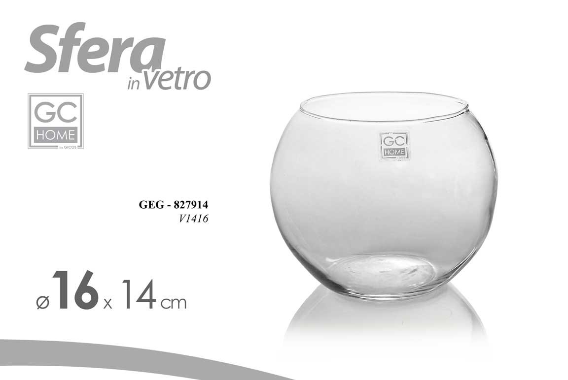 8025569827914 VASO VASETTO SFERA VETRO TRASPARENTE PALLA PORTA FIORI TONDO CENTRO TAVOLA 16*14 - immagine 1