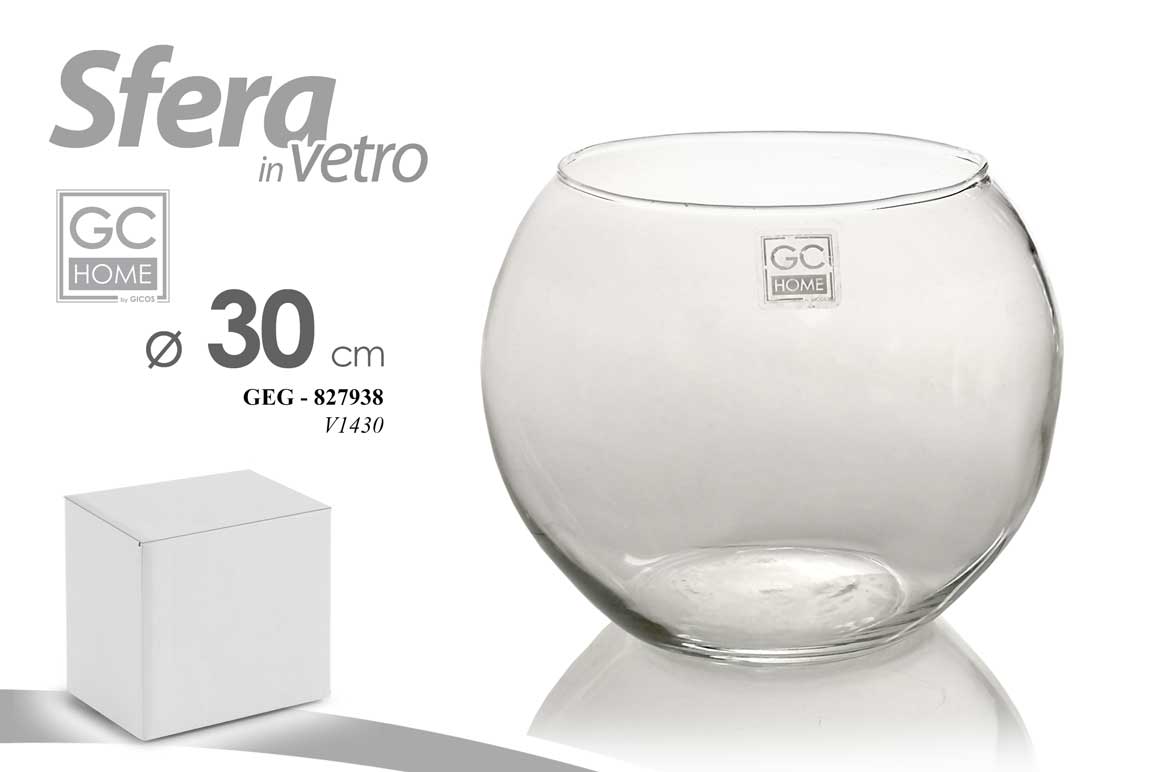 8025569827938 VASO VASETTO SFERA VETRO TRASPARENTE PALLA PORTA FIORI TONDO CENTRO TAVOLA 30CM - immagine 1