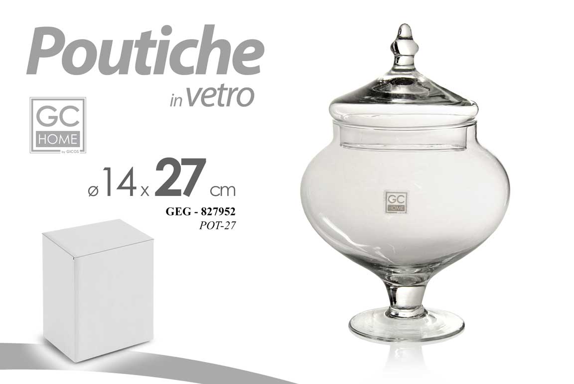 8025569827952 POUTICHE Scatola VETRO Coperchio VETRO TRASPARENTE VASO CENTRO TAVOLA 27*14 cm - immagine 1