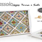Vassoio legno bianco rettangolare manici portata colazione stil sicilia 40*30*5