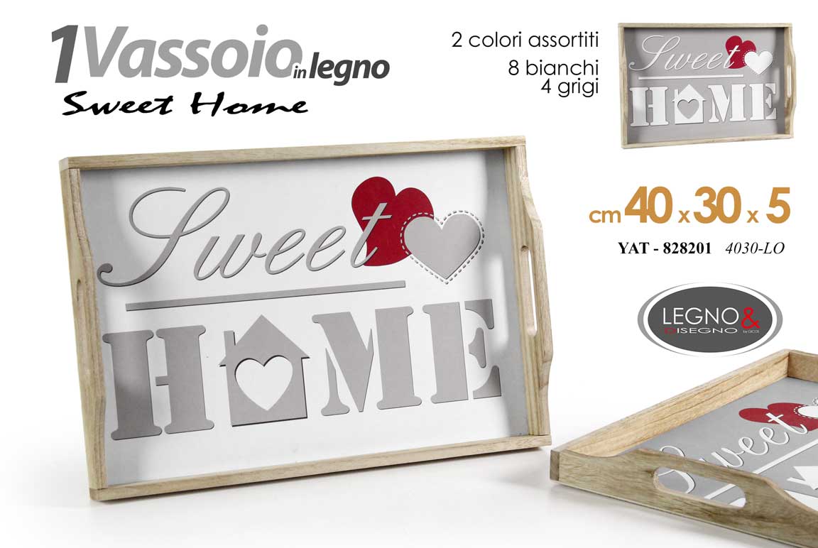 8025569828201 Vassoio cucina colazione cuore moderno vintage sweet home legno assort 40x30x5 - immagine 1