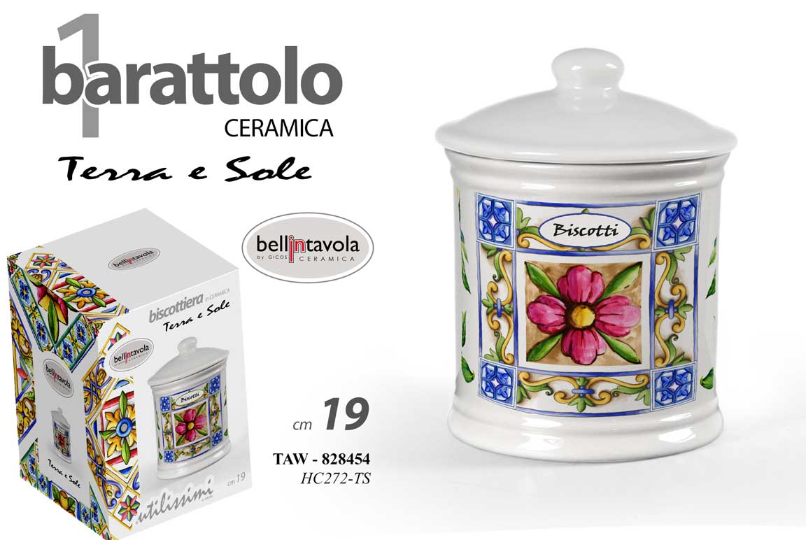8025569828454 BISCOTTIERA CERAMICA CONTENITORE BISCOTTI BARATTOLO ERMETICO TERRA E SOLE 19cm - immagine 1
