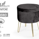 POUF CONTENITORE POGGIAPIEDI SGABELLO METALLO POUFF VELLUTO NERO ORO 46*38