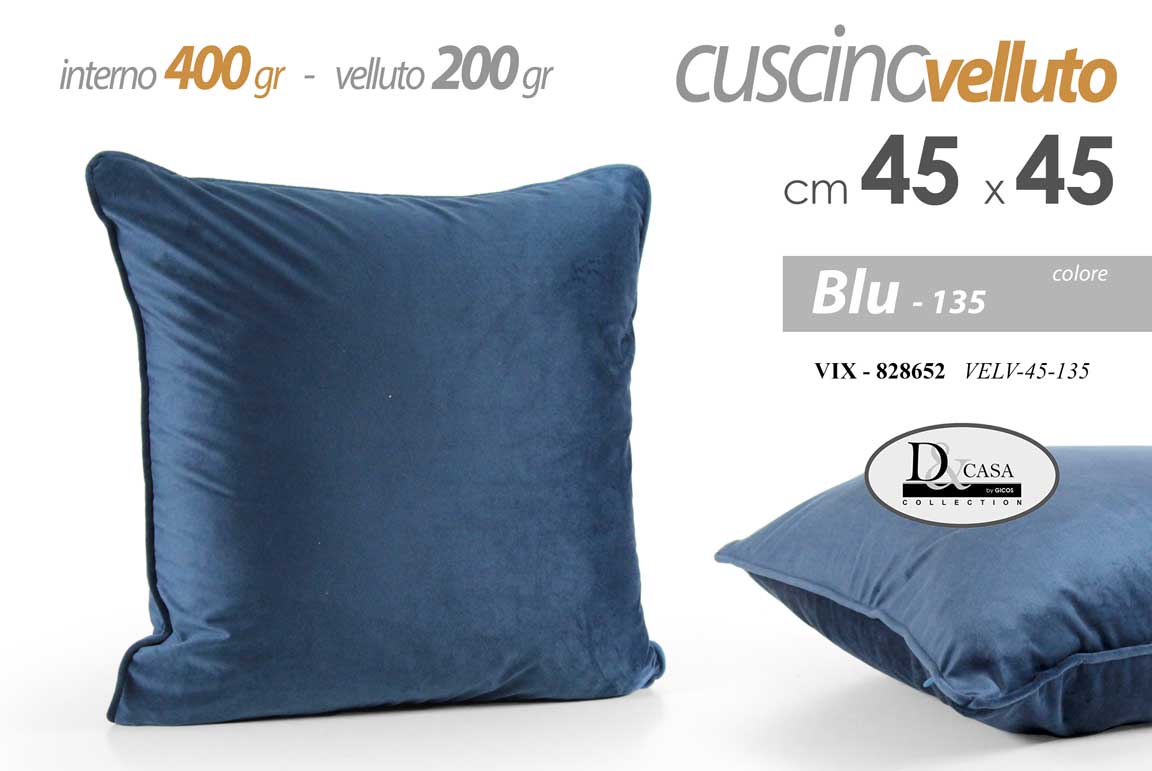 8025569828652 CUSCINO BLU VELLUTO IMBOTTITO DIVANO SALOTTO POLTRONA 400+200 GR MODER 45*45cm - immagine 1