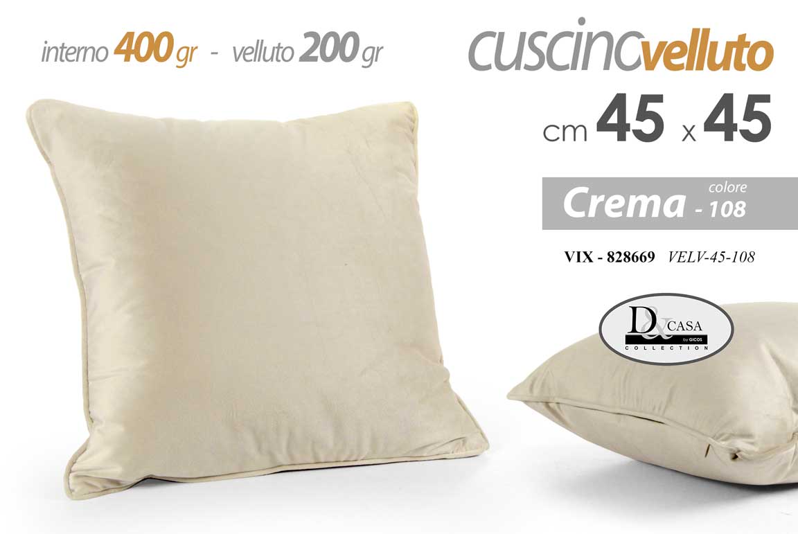 8025569828669 CUSCINO CREMA BEIGE VELLUTO IMBOTTITO DIVANO SALOTTO POLTRONA 400+200 GR 45*45cm - immagine 1