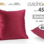 CUSCINO QUADRATO COMPLETO FEDERA IMBOTTITO DIVANO VELLUTO BORDEAUX 400G 45*45 CM