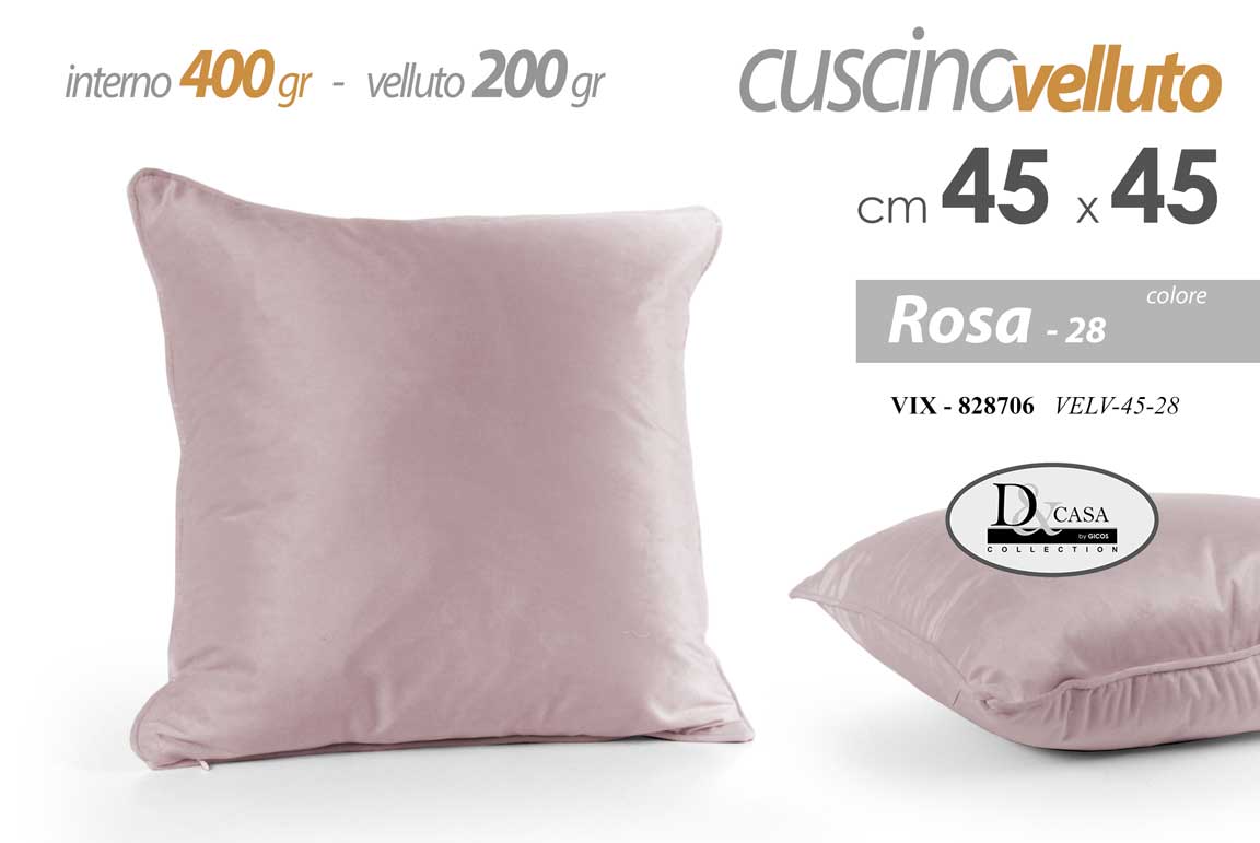 8025569828706 CUSCINO ROSA VELLUTO IMBOTTITO DIVANO SALOTTO POLTRONA 400+200 GR MODERN 45*45cm - immagine 1