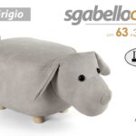POUF CANE SGABELLO POGGIAPIEDI BAMBINI IMBOTTITO GRIGIO POUFF PIEDI LEGNO 63 CM