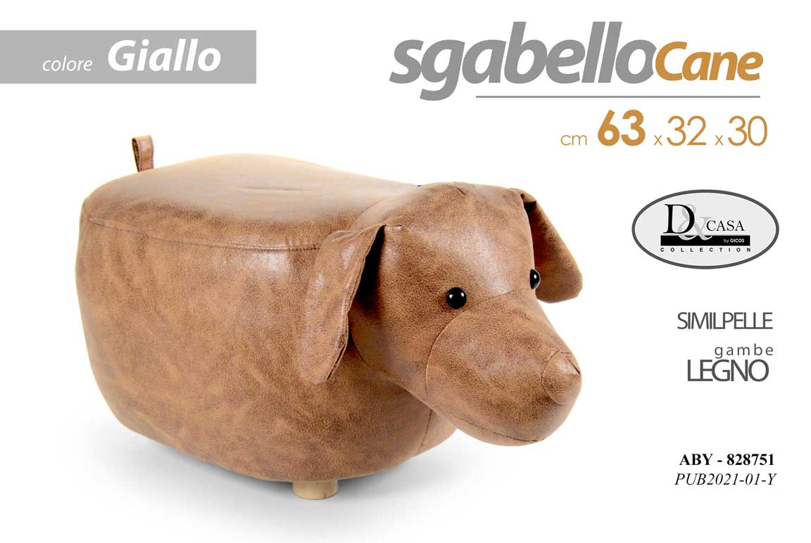 8025569828751 POUF CANE SGABELLO POGGIAPIEDI BAMBINI IMBOTTITO GIALLO POUFF PIEDI LEGNO 63*32 - immagine 1