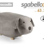 POUF CANE SGABELLO POGGIAPIEDI BAMBINI IMBOTTITO GRIGIO POUFF PIEDI LEGNO 63*32c