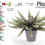 PIANTA ARTIFICIALE FINTA GRASSA AGAVE CON VASO EVENTI CASA COLORI ASSOR D39cm
