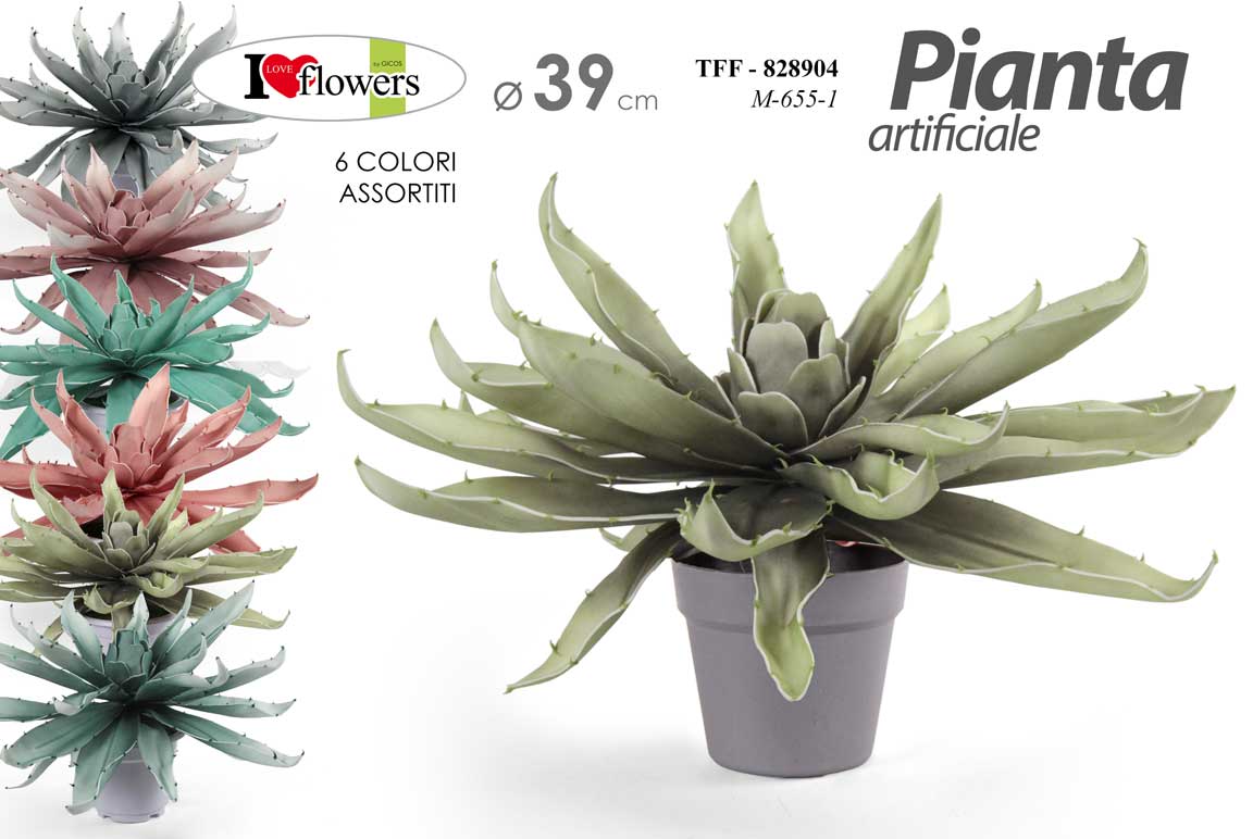 8025569828904 PIANTA ARTIFICIALE FINTA GRASSA AGAVE CON VASO EVENTI CASA COLORI ASSOR D39cm - immagine 1