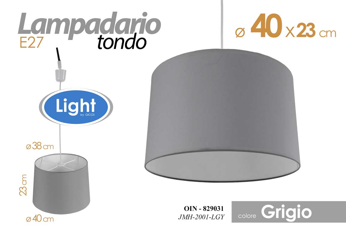 8025569829031 LAMPADARIO GRIGIO ROTONDO TELA TONDO SALOTTO CUCINA Lampada a Sospensione 40 cm - immagine 1
