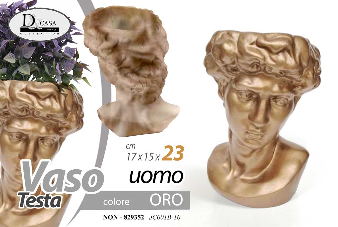 8025569829352 VASO PORTA PIANTE TESTA UOMO CACHEPOT GIOVANE FIORI CLASSICO MODERNO ORO 23*17cm - immagine 1