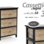 CASSETTIERA SLIM SALVASPAZIO COMODINO 3 CASSETTI LEGNO NATURALE MODERNO 58*40*29