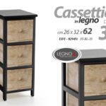 CASSETTIERA LEGNO MOBILE 3 CASSETTI NERO MARRONE CUCINA BAGNO SALOTTO 26*32*H62