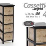 CASSETTIERA 4 CASSETTI COMODINO LEGNO MARRONE SALOTTO CAMERETTA SLIM 80*26*32 CM