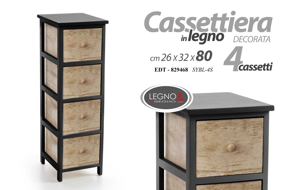 8025569829468 CASSETTIERA 4 CASSETTI COMODINO LEGNO MARRONE SALOTTO CAMERETTA SLIM 80*26*32 CM - immagine 1