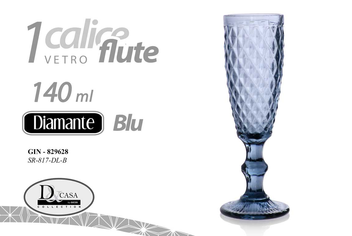 8025569829628 BICCHIERE FLUTE Spumante Champagne Calice VETRO shot DIAMANTE BLU 20CM 140CC - immagine 1