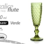 BICCHIERE FLUTE Spumante Champagne Calice VETRO shot DIAMANTE VERDE 20 CM 140 CC