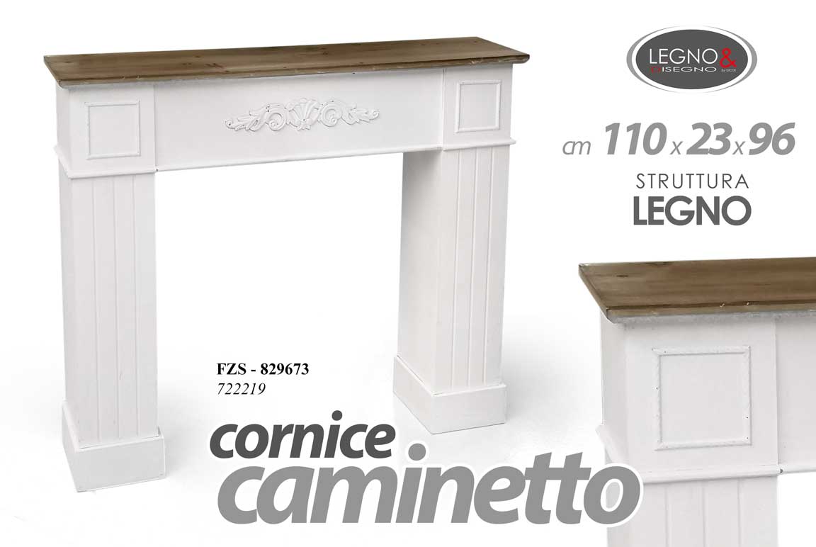 8025569829673 CORNICE FINTO CAMINO DECORATIVA CAMINETTO LEGNO BIANCO MARRONE MODERNO 110*23*96 - immagine 1