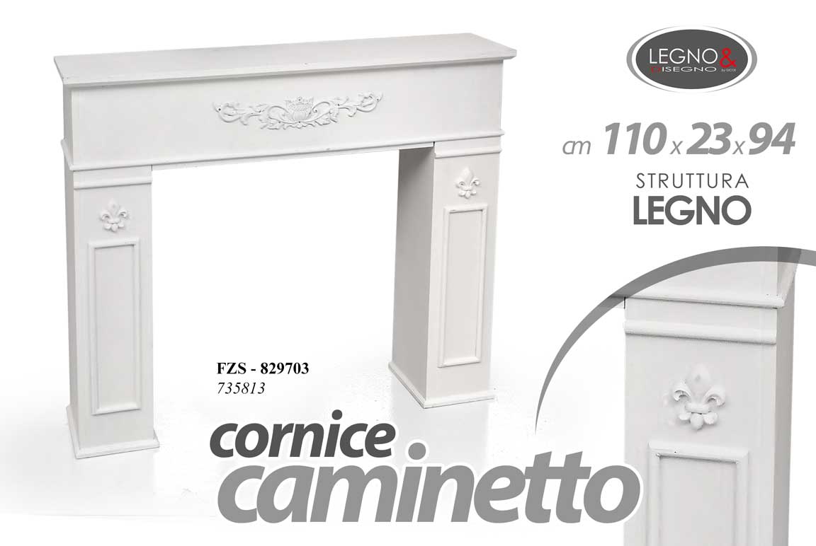 8025569829703 CORNICE FINTO CAMINO CAMINETTO LEGNO BIANCO CLASSICO MODERNO SHABBY 110*23*h94cm - immagine 1