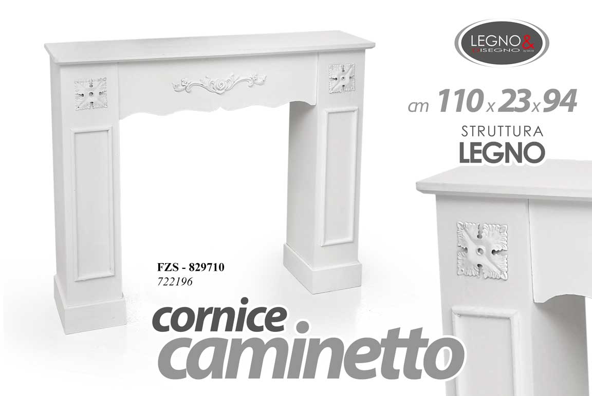 8025569829710 CORNICE FINTO CAMINETTO Decorativa Camino LEGNO CLASSICO BIANCO 110*23*H94 CM - immagine 1