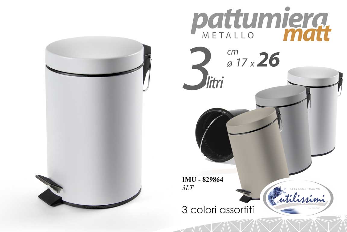 8025569829864 PATTUMIERA A PEDALE BAGNO METALLO SPAZZATURA HOME COLOR MODERNO 26*17cm 3L - immagine 1