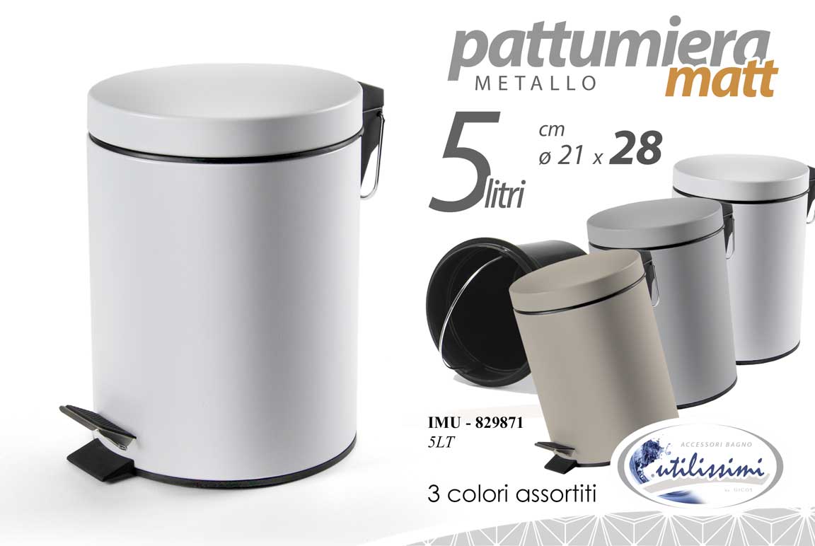 8025569829871 PATTUMIERA A PEDALE BAGNO GETTA CARTE MODERNA METALLO AN MATT COLOR 5 LITRI 28cm - immagine 1
