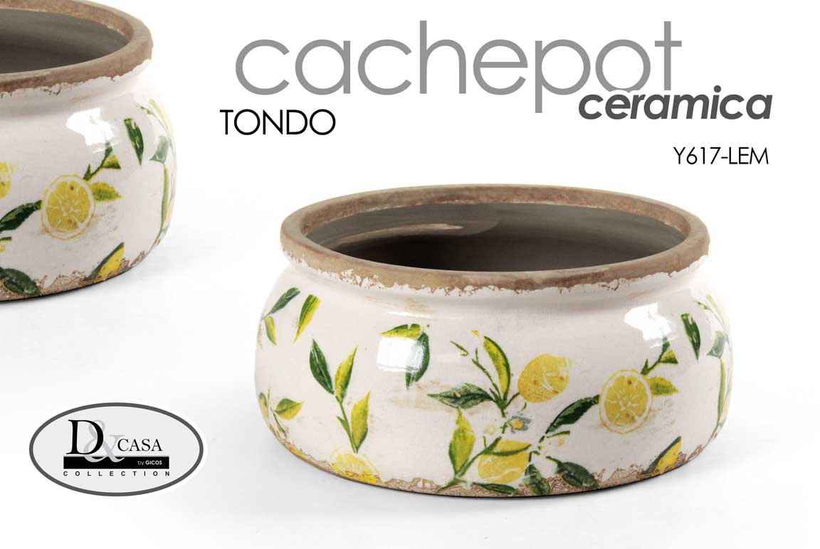 8025569829932 VASO ANTICATO VINTAGE RETRò CACHEPOT BASSO CENTROTAVOLA RUSTICO LIMONI 23*10 cm - immagine 1